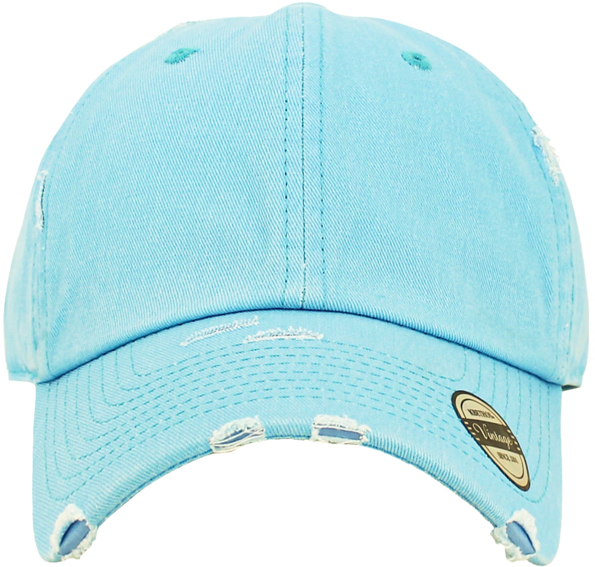 Neon Blue Distressed Vintage Baseball Cap Front View